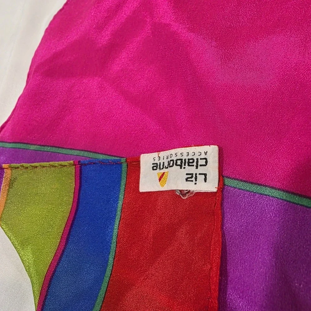 Vintage Liz Claiborne‎ Silk Scarf Colorblock 90S Retro Bold Luxury